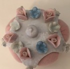 Ardalt Crown Pin Cushion Porcelain Pink Pastel Applied Flowers Japan