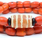 Old Tibetan Nepalese 5-stripes Dzi Bead  Coral Red Sherpa Coral Glass Bracelets