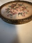 Vintage1950s Floral Petit Point Powder Compact Unused Clear Covered Tapestry Lid