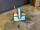 Vintage Homemade Crochet  Sewing Basket Mini In Size Sewing Basket