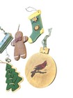 5 Vintage Wooden Christmas Ornament Set Gingerbread Stocking Cardinal Tree Lot