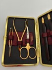 Vintage Travel 7 Pc  Manicure Set With Burgundy Case Made In Germany