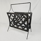 Vintage Mcm Magazine Rack Stand Iron Wood Trefoil Cutouts  Art Deco Mid-century 