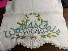 1933 Chicago Worlds Fair Hand Embroidered Linen Runner 30 Excellent Condition