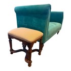 Vintage Oak Footstool Upholstered Vanity Bench Ottoman Knob Creek Carved Wood