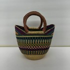 Handwoven Bolga Basket  Ghana Market Tote With Leather Handles