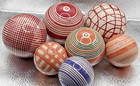 Antique 19th C Victorian Ceramic Carpet Balls Set Of 7 Colorful Parlor Game
