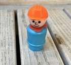 Vintage Fisher Price Little People Blue Construction Man Worker With Orange Hat