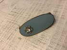 Vintage Lipstick Holder Vanity Mirror Goldtone Blue Crystal Flower Flips Open