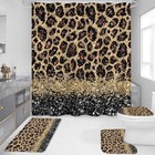 4 Pcs Leopard Print Shower Curtain Set With Non-slip Rugs  Toilet Lid Black