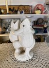 Vintage White Ceramic Frog Triple Bud Vase     Mid Century Crackle Glaze Planter