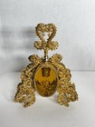 Vintage Perfume Bottle Gold Ormolu Filigree Amber Glass Hollywood Regency      