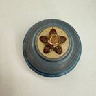 Vintage Metal Powder Puff Music Box Blue Metal Vintage Powder Puff Music Box
