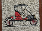 Vintage Mid Century Modern Mosiac Gravel Pebble Framed Wall Art Classic Car
