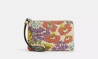 New Coach Corner Zip Wristlet With Floral Print  Ivory Multi Msrp  170