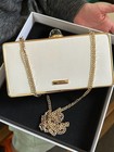 Aldo Miss-2-mrs Bridal Clutch Bag White Gold Faux Leather Chain Detail