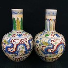 A Pair Chinese Doucai Porcelain Hand Painted Exquisite Dragon Pattern Vases 6540