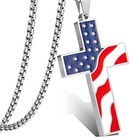 Silver American Flag Cross Necklace Earrings Set Patriotic Christian Usa Jewelry
