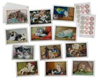 Vintage Cat Note Cards - 24 Antique Kitten Cards   Stickers - Retro Book Illustr