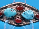 Vintage Native American Turquoise   Red Coral Cuff Bracelet Signed Henry 86