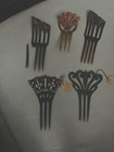 Set Of 5 Vintage Celluloid Bakelite Hair Combs With Rhinestones  Preowned