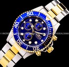 Invicta Men Pro Diver Chronograph Blue Dial Bezel Silver 18k Gold Bracelet Watch