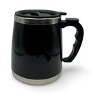 16 Oz Black Stainless Steel Insulated Travel Mug With Handle   Lid