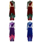 Us Women 2 Piece Praise Dance Outfit Irregular Hem Printed Dress  wide Leg Pants
