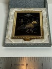 Vintage Art Deco Gold Tone   Enamel Powder Compact W  Mirror In Original Box-446