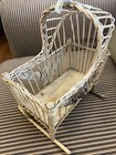 Vintage Wicker   Wood Doll Bassinet-all Original Collectible Toy Antique