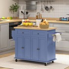 Modern Rolling Kitchen Island Cart With Spice Rack  Navy Blue
