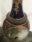 Pair Antique French Sevres Cobalt Blue Porcelain Vases Hand Painted Gilt Trim