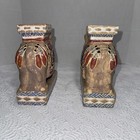 Vtg Set Of Two Elephant Bookends Plant Stand Mini Garden Stool Decor Figurines