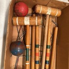 Vintage Wooden Croquet Lawn Set With Wickets Good Condition