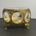 Antique French Ormolu Jewelry Box  Casket 8 Sided Beveled Glass Claw Footed 