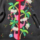 Berek Christmas Sweater Cardigan Beach Flamingos Palm Tree Florida Santa Large