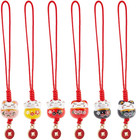 7pcs Lucky Cat Keychains Ceramic Beckoning Cat Charms Keyrings Pendant Maneki   