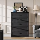 5 Drawers Dresser For Bedroom Wide Wood Chest Of Drawers Metal Handle Black