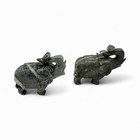 Pair Of Hand-carved Green Jade Elephant Statues Jade Stone