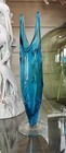 Vintage Blue Art Glass Brutalist Thorn Horned Vase Mcm Kanawha Clear Foot