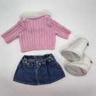 Build A Bear Pink White Faux Fur Sweater Jean Skirt Suede Gem Boots Teddy Outfit