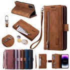 For Iphone 16 15 Pro Max 14 13 12 11 Zipper Leather Wallet Case Flip Cover Full