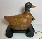 Vintage Hand Carved Wooden Duck Pull Toy - Mallard