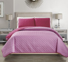 Embossed Geometric Reversible Bedspread quilt coverlet With Sham Set  hot Pink 