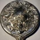 Antique Art Nouveau Hand Mirror Floral Design Metal