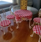 Vintage Dollhouse Miniature Parlor Table Set 1 12 Scale Red   White Checkered