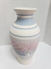 Vintage Navajo Handmade Etched White Blue Lavender Signed Vase 6 75 