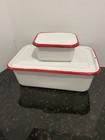 Vintage Enamelware Refrigerator Boxes With Lids  Set Of 2 Red   White Farmhous