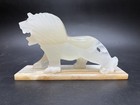 Vintage Hand Carved Art Deco Style Onyx Stone Lion On Onyx Base Sculpture