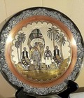 Pair 9 75  Plates Copper Decorative Wall Hanger Middle Eastern Scene Decor Vtg